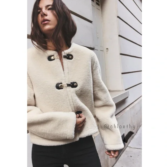 Zara FAUX FUR JACKET WITH FIREMAN CLASP - Picture 2 of 14